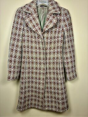 VTG Sisley Italy Wool Tapestry Printed Tailored Snap Button Coat